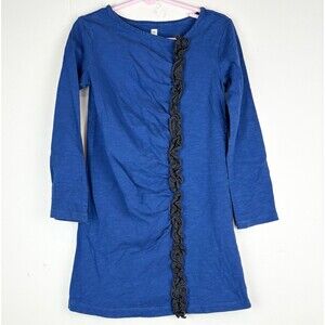 Tea Collection Blue Long Sleeve Ruched Ruffle Dress Winter Fall, Size 5
